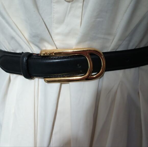 Ralph Lauren collection black leather skinny belt brass buckle small main image 6